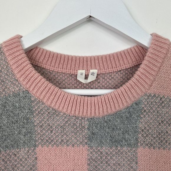 Arket 100% Wool Sweater Vest Size XS Grey Pink Check Knit Tank Jumper - Picture 3 of 7